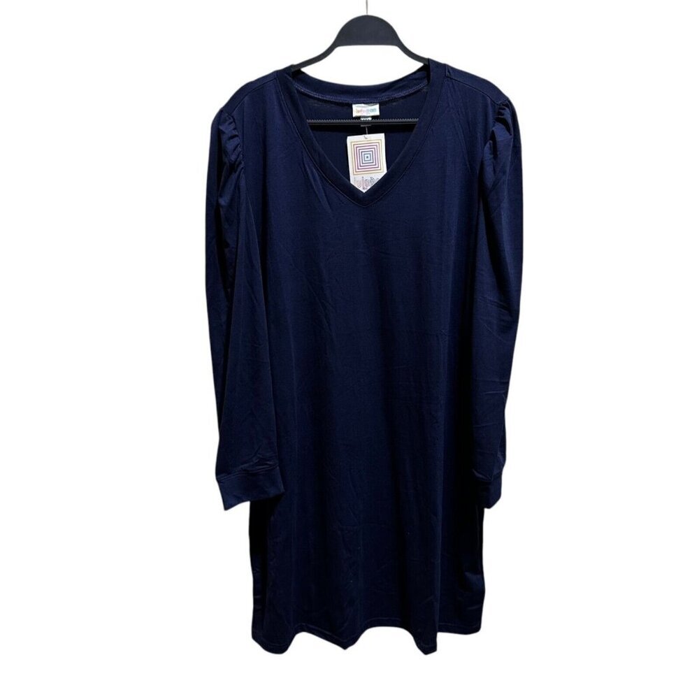 LuLaRoe Women Plus 2XL Ava Mutton Sleeve Dress Navy Blue V-Neck Long Sleeve -NEW